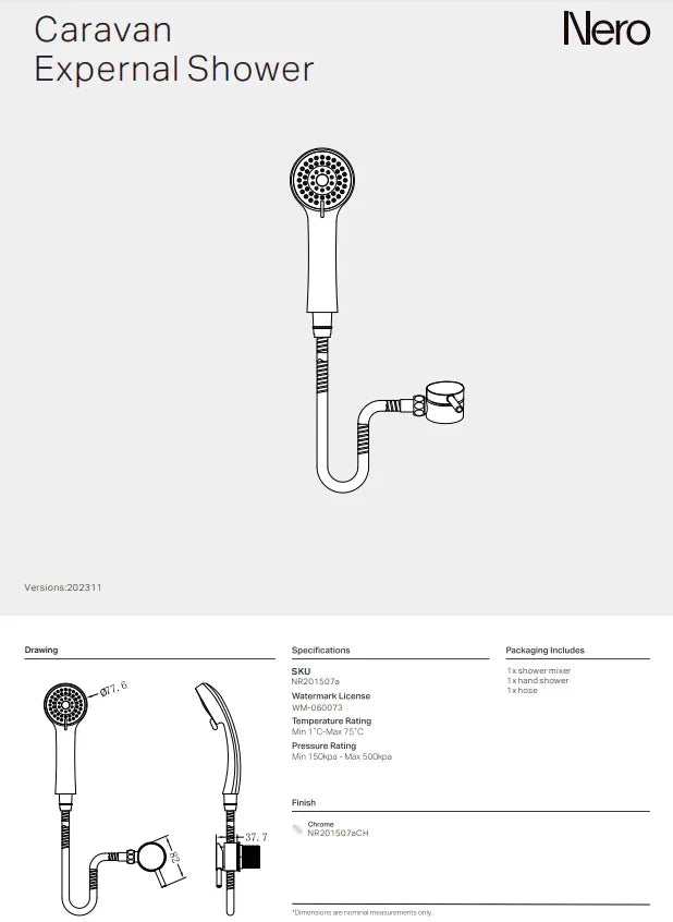 NERO CARAVAN EXPERNAL SHOWER CHROME - Ideal Bathroom CentreNR201507aCH