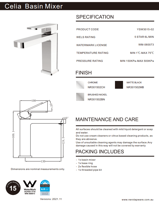 NERO CELIA BASIN MIXER BUILDERS RANGE BRUSHED NICKEL - Ideal Bathroom CentreNR301502BN