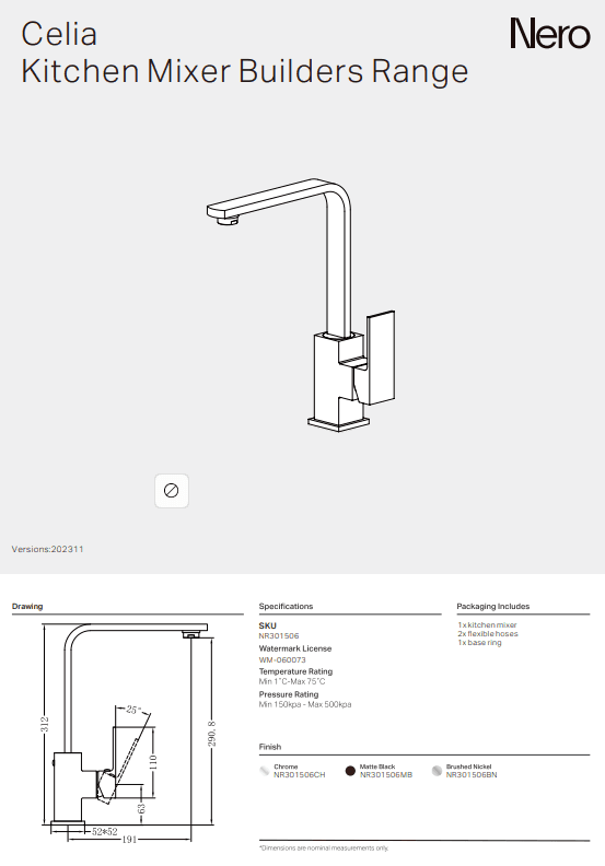NERO CELIA KITCHEN MIXER BUILDERS RANGE CHROME - Ideal Bathroom CentreNR301506CH