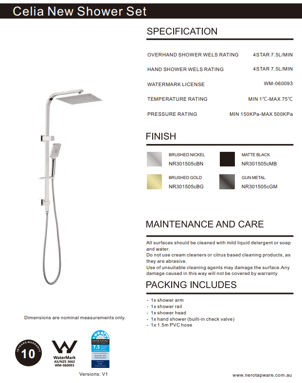 NERO CELIA TWIN SHOWER BRUSHED GOLD - Ideal Bathroom CentreNR301505cBG