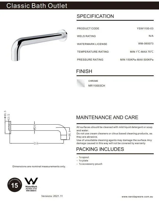 NERO CLASSIC BATH OUTLET CHROME - Ideal Bathroom CentreNR110003CH