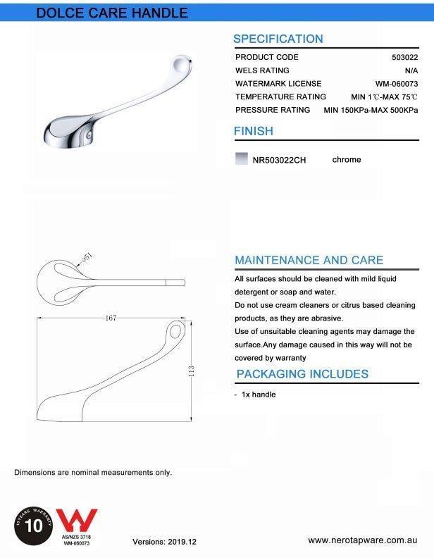 NERO CLASSIC CARE HANDLE ONLY CHROME - Ideal Bathroom CentreNR503022CH