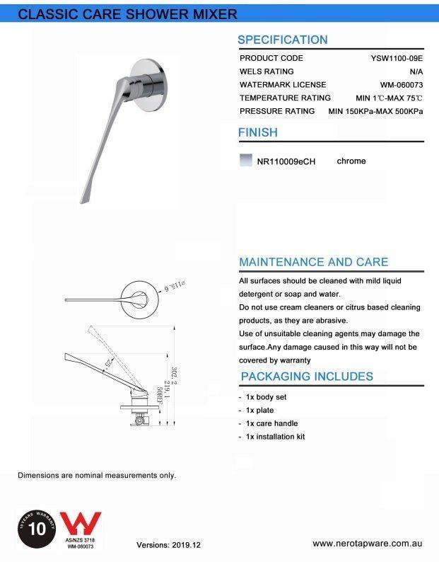NERO CLASSIC CARE SHOWER MIXER EXTENDED HANDLE CHROME - Ideal Bathroom CentreNR110009eCH