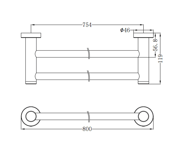 NERO CLASSIC DOUBLE TOWEL RAIL 800MM CHROME - Ideal Bathroom CentreNR2030dCH