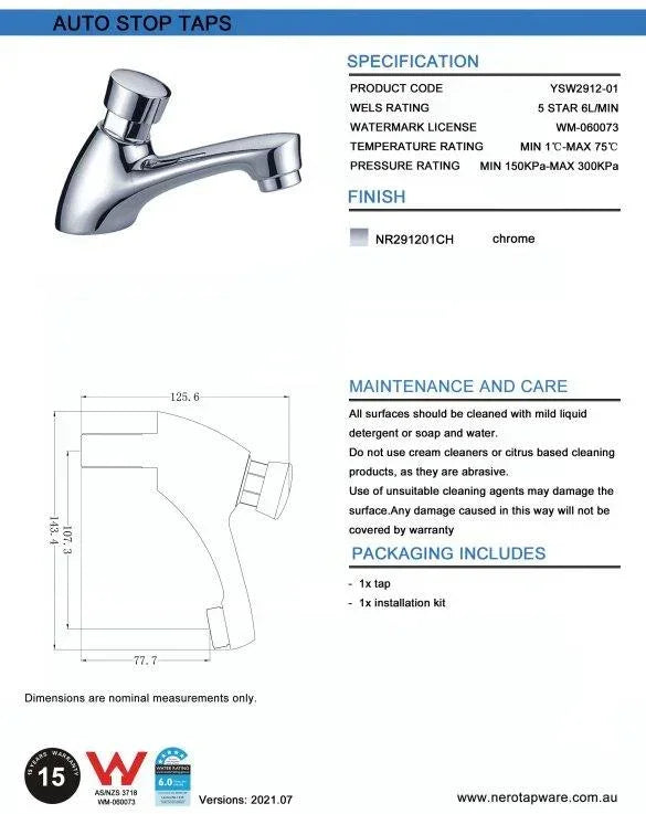 NERO CLASSIC PUSH TAP CHROME - Ideal Bathroom CentreNR291201CH