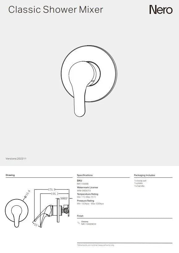 NERO CLASSIC SHOWER MIXER CHROME - Ideal Bathroom CentreNR110009CH