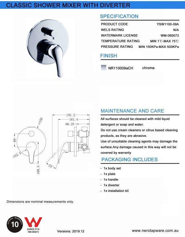 NERO CLASSIC SHOWER MIXER WITH DIVERTOR CHROME - Ideal Bathroom CentreNR110009aCH