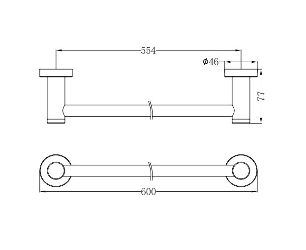 NERO CLASSIC SINGLE TOWEL RAIL 600MM MATTE BLACK - Ideal Bathroom CentreNR2024MB