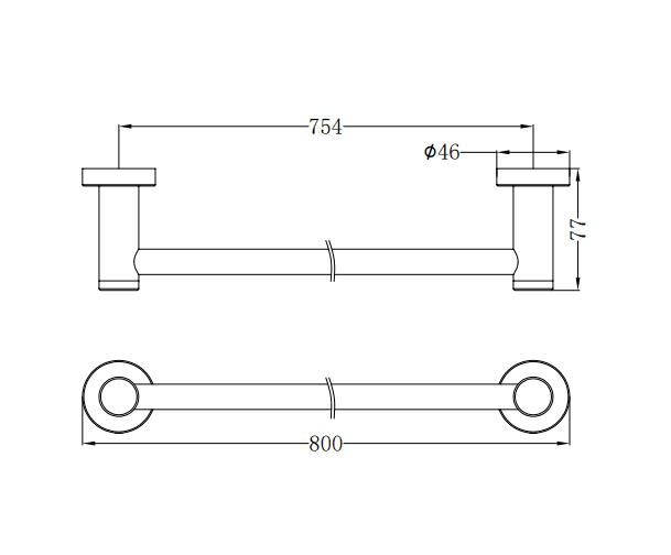 NERO CLASSIC SINGLE TOWEL RAIL 800MM BRUSHED NICKEL - Ideal Bathroom CentreNR2030BN