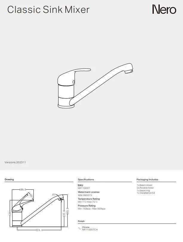 NERO CLASSIC SINK MIXER CHROME - Ideal Bathroom CentreNR110007CH