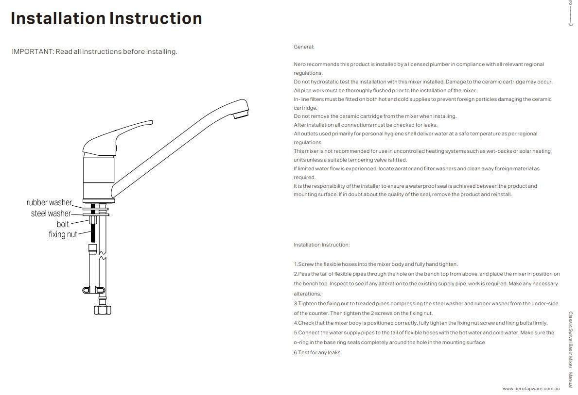 NERO CLASSIC SWIVEL BASIN MIXER CHROME - Ideal Bathroom CentreNR110007150CH