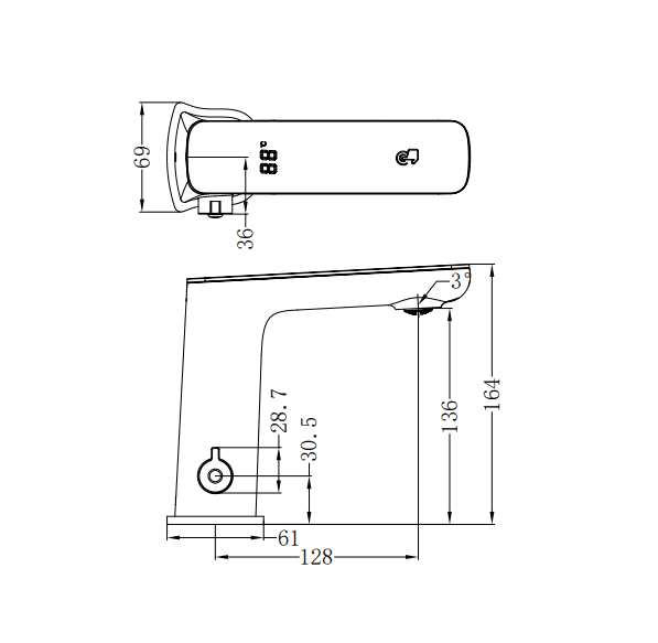 NERO CLAUDIA SENSOR MIXER WITH BLACK TOP DISPLAY BRUSHED NICKEL - Ideal Bathroom CentreNR222101BN