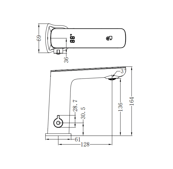NERO CLAUDIA SENSOR MIXER WITH WHITE TOP DISPLAY BRUSHED BRONZE - Ideal Bathroom CentreNR222102BZ