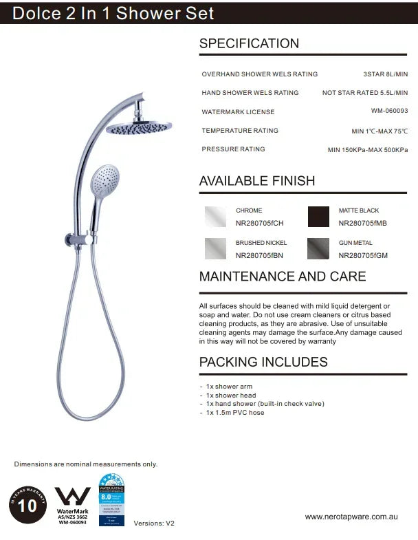 NERO DOLCE 2 IN 1 TWIN SHOWER CHROME - Ideal Bathroom CentreNR280705fCH