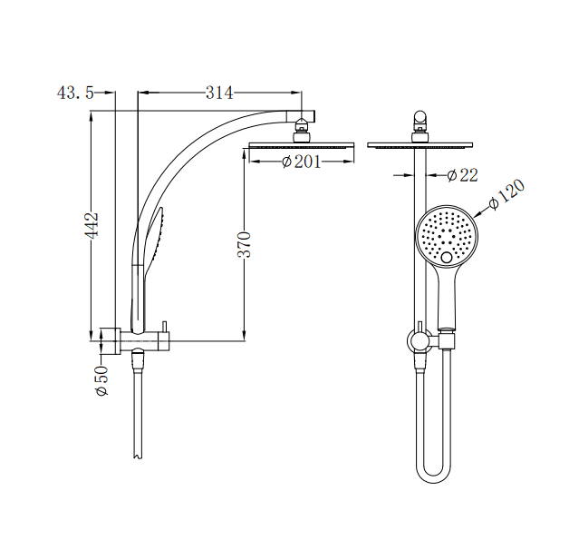 NERO DOLCE 2 IN 1 TWIN SHOWER MATTE BLACK - Ideal Bathroom CentreNR280705fMB