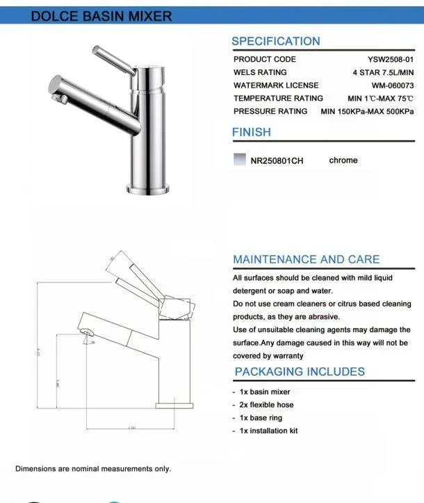 NERO DOLCE BASIN MIXER ANGEL SPOUT CHROME - Ideal Bathroom CentreNR250801CH