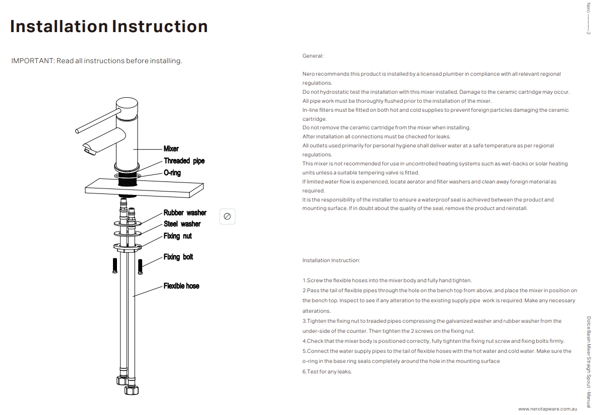 NERO DOLCE BASIN MIXER STRAIGH SPOUT MATTE BLACK - Ideal Bathroom CentreNR250802MB