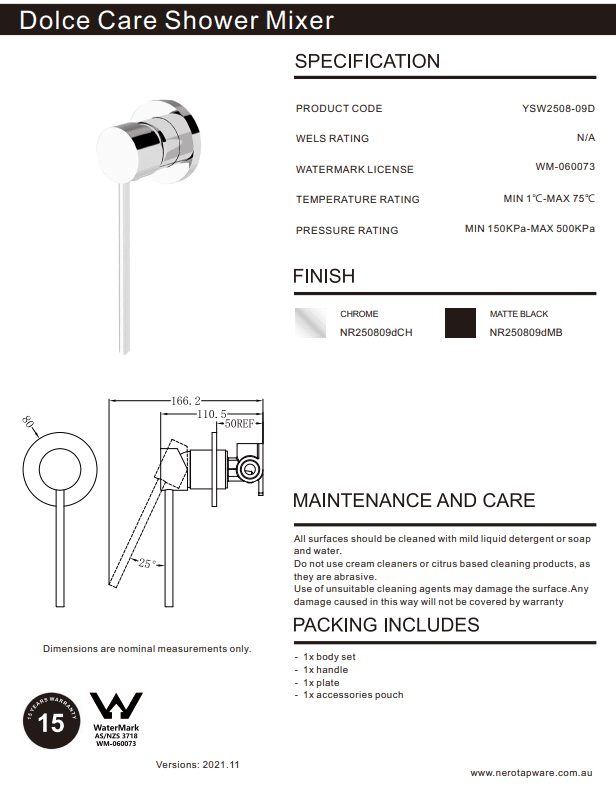 NERO DOLCE CARE SHOWER MIXER MATTE BLACK - Ideal Bathroom CentreNR250809dMB