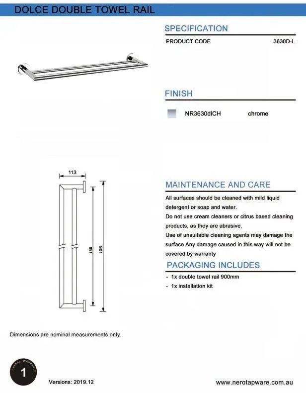 NERO DOLCE DOUBLE TOWEL RAIL 900MM CHROME - Ideal Bathroom CentreNR3630dlCH