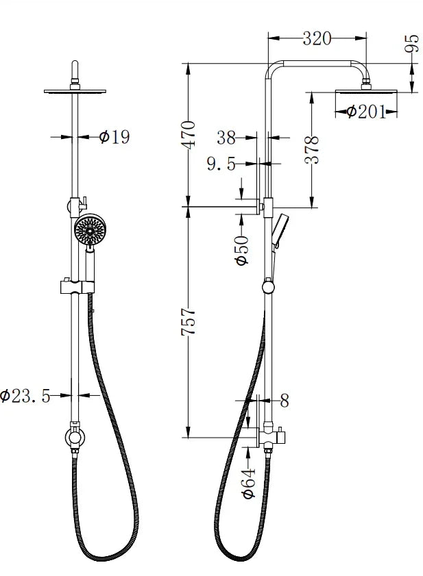 NERO DOLCE ROUND TWIN SHOWER BOTTOM INLET CHROME - Ideal Bathroom CentreNR280705cbCH