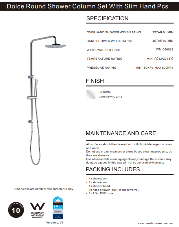 NERO DOLCE ROUND TWIN SHOWER WITH SLIM HAND SHOWER CHROME - Ideal Bathroom CentreNR280705csCH
