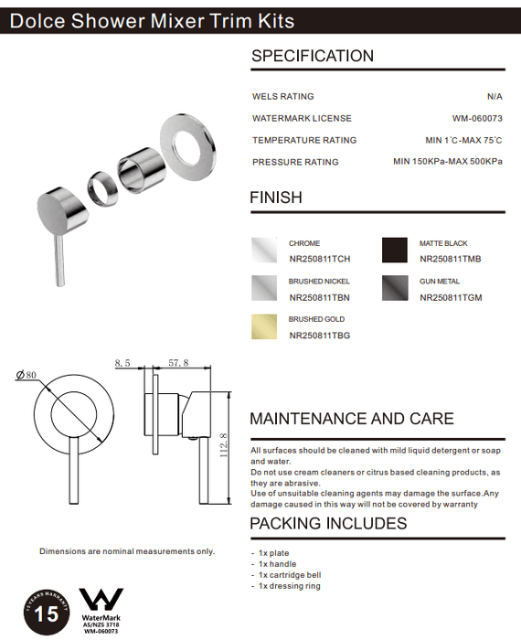 NERO DOLCE SHOWER MIXER TRIM KITS ONLY CHROME - Ideal Bathroom CentreNR250811TCH