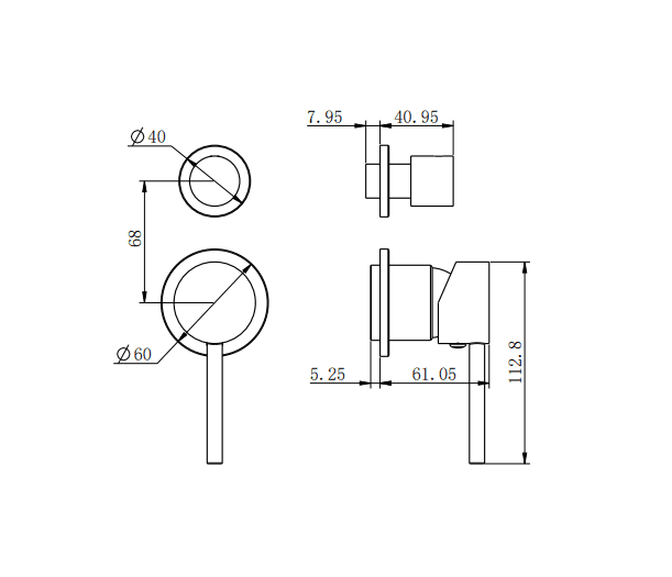 NERO DOLCE SHOWER MIXER WITH DIVERTOR SEPARATE BACK PLATE TRIM KITS ONLY MATTE BLACK - Ideal Bathroom CentreNR250811ETMB