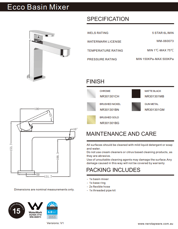 NERO ECCO BASIN MIXER MATTE BLACK - Ideal Bathroom CentreNR301301MB