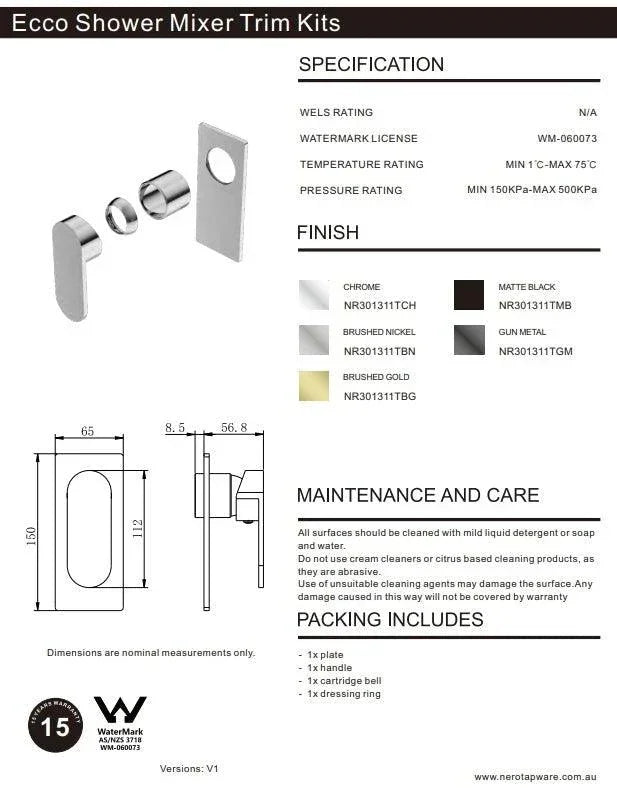 NERO ECCO SHOWER MIXER TRIM KITS ONLY CHROME - Ideal Bathroom CentreNR301311TCH