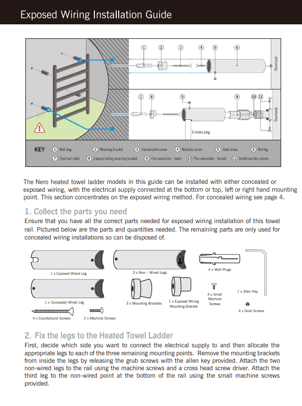 NERO HEATED TOWEL LADDER BRUSHED GOLD - Ideal Bathroom CentreNR190002HBG