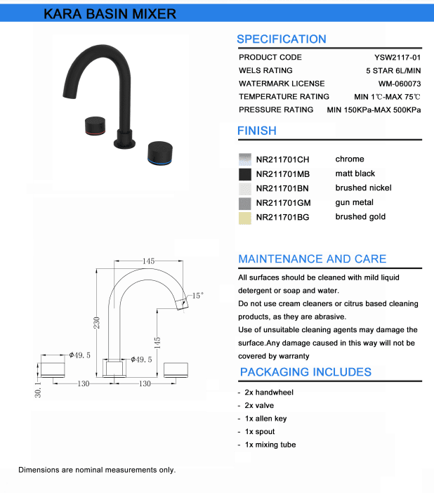 NERO KARA BASIN SET MATTE BLACK - Ideal Bathroom CentreNR211701MB
