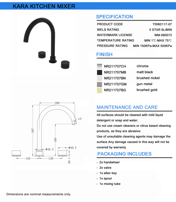 NERO KARA KITCHEN SET MATTE BLACK - Ideal Bathroom CentreNR211707MB