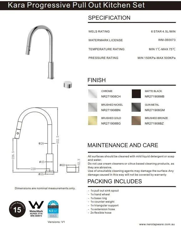 NERO KARA PROGRESSIVE PULL OUT KITCHEN SET BRUSHED BRONZE - Ideal Bathroom CentreNR271908BZ