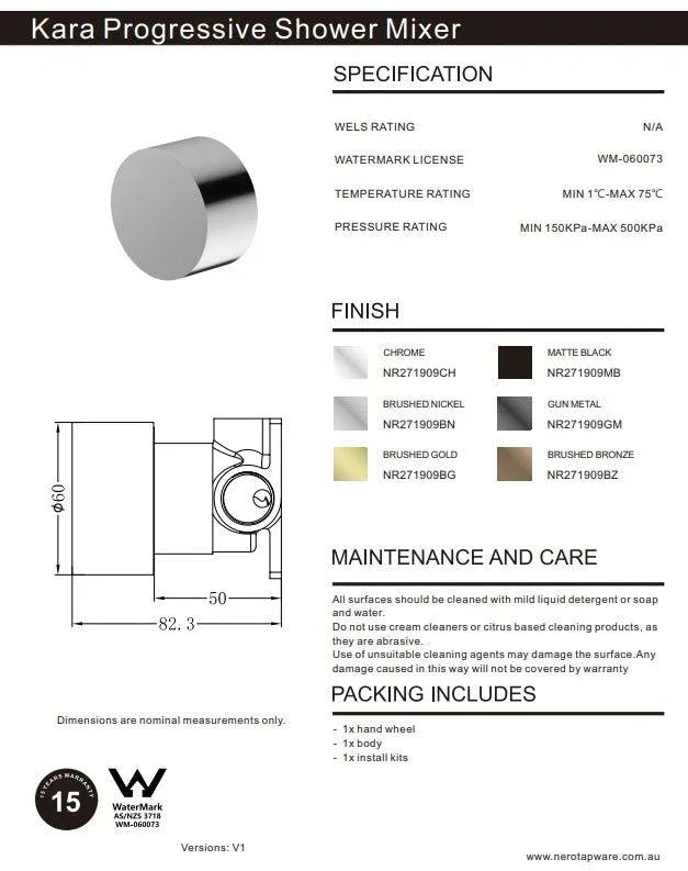 NERO KARA PROGRESSIVE SHOWER MIXER MATTE BLACK - Ideal Bathroom CentreNR271909MB