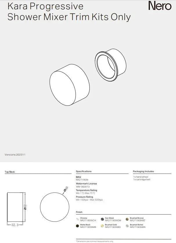 NERO KARA PROGRESSIVE SHOWER MIXER TRIM KITS ONLY BRUSHED NICKEL - Ideal Bathroom CentreNR271909tBN