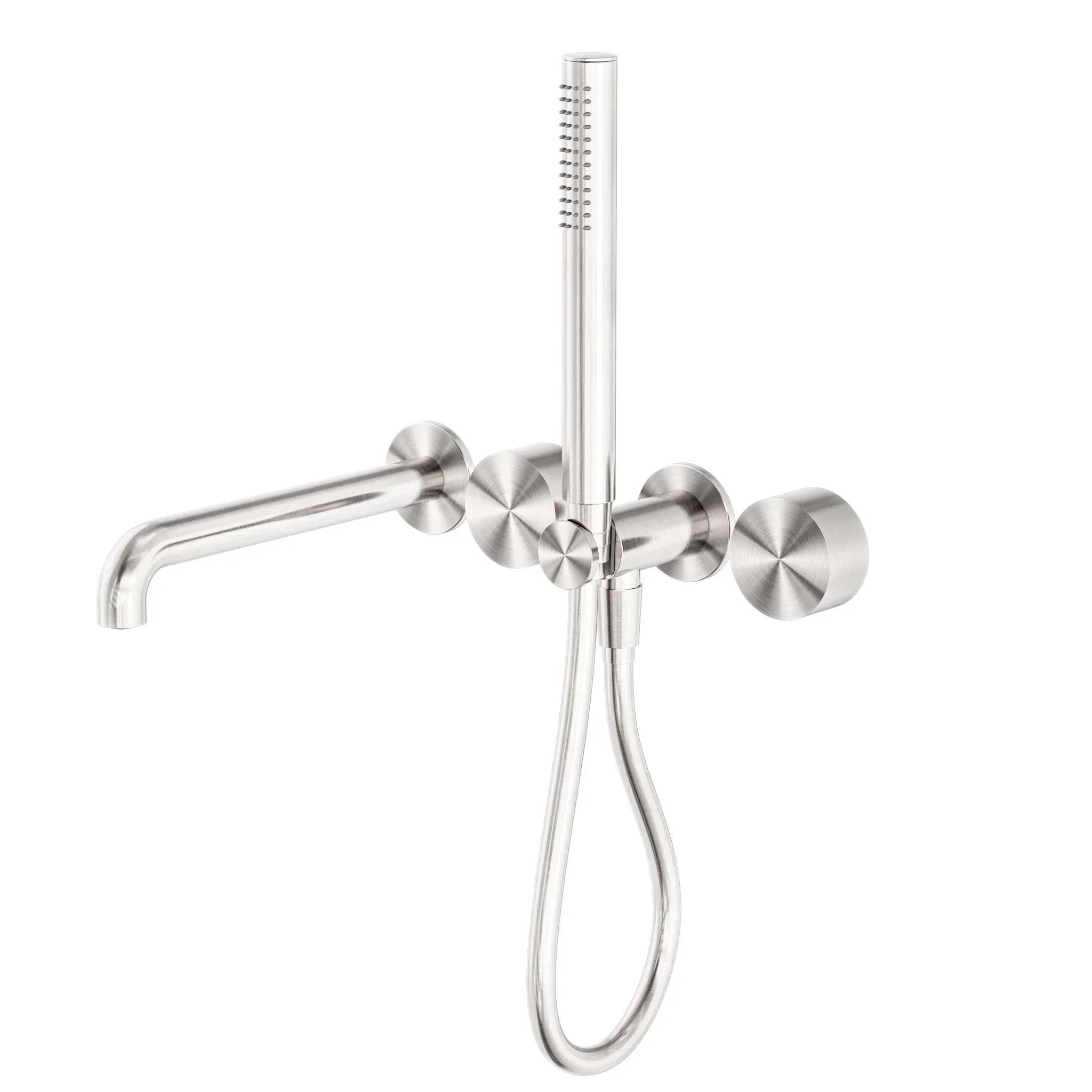 NERO KARA PROGRESSIVE SHOWER SYSTEM SEPARATE PLATE WITH SPOUT 230MM BRUSHED NICKEL - Ideal Bathroom CentreNR271903b230BN
