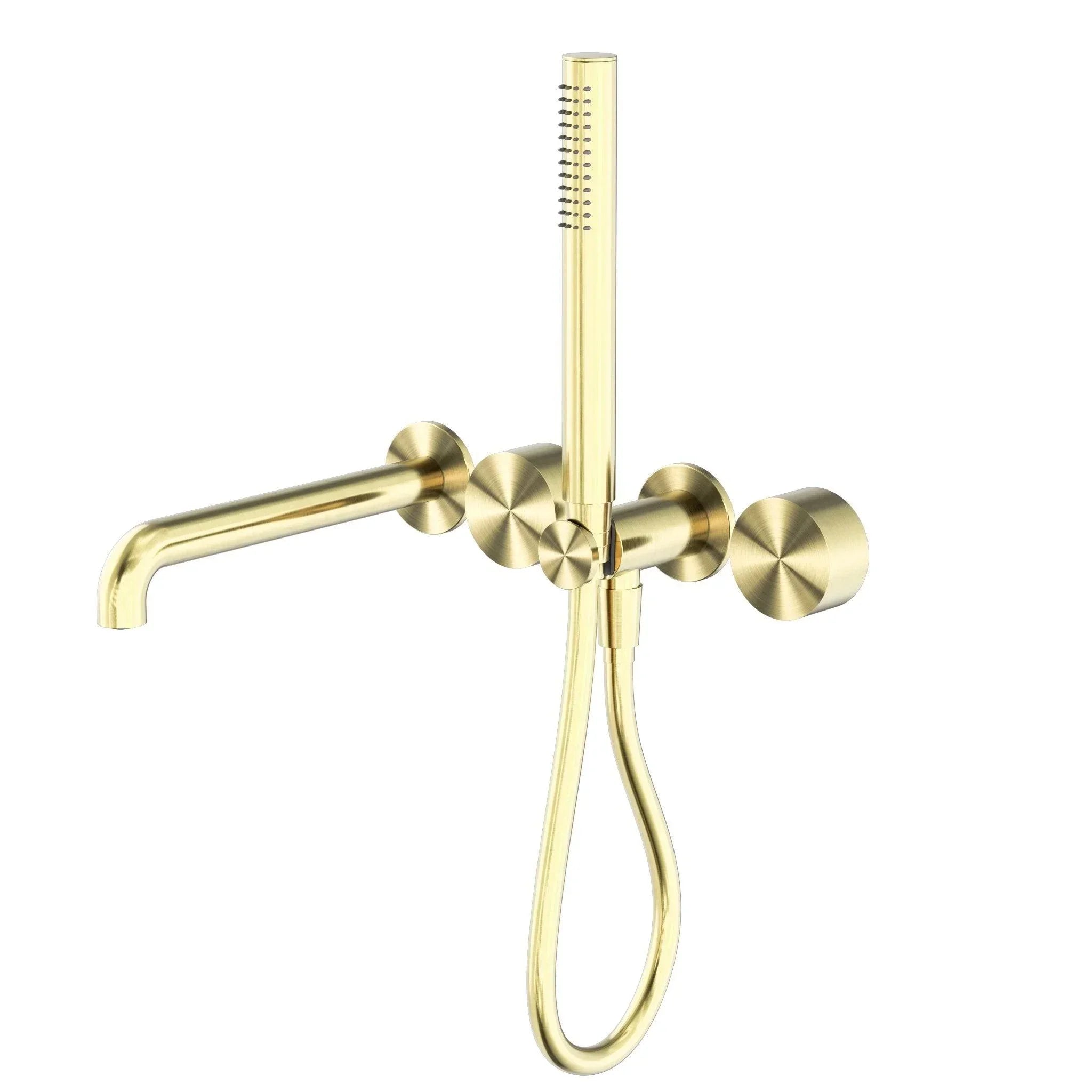 NERO KARA PROGRESSIVE SHOWER SYSTEM SEPARATE PLATE WITH SPOUT 250MM BRUSHED GOLD - Ideal Bathroom CentreNR271903b250BG