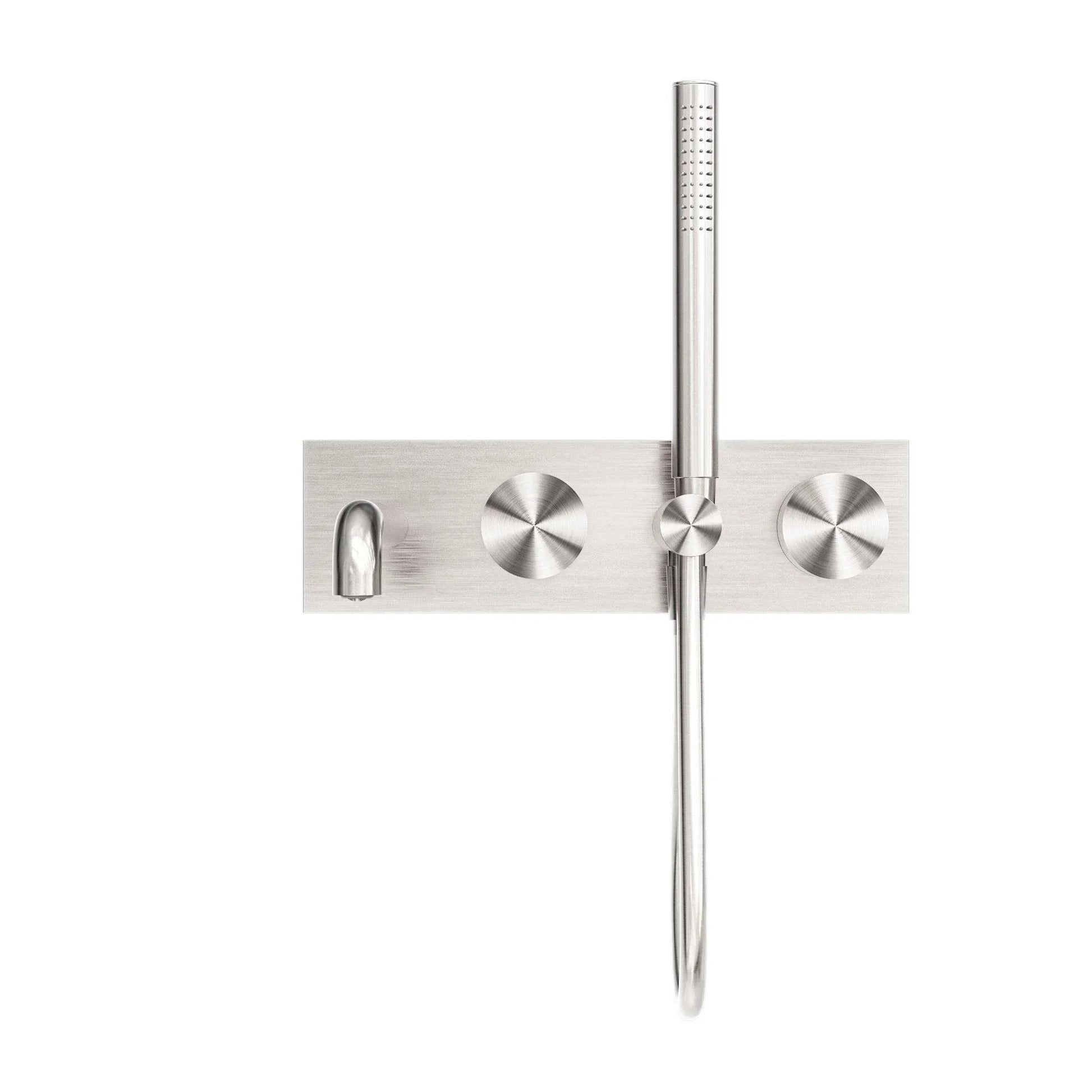 NERO KARA PROGRESSIVE SHOWER SYSTEM WITH SPOUT 230MM BRUSHED NICKEL - Ideal Bathroom CentreNR271903a230BN
