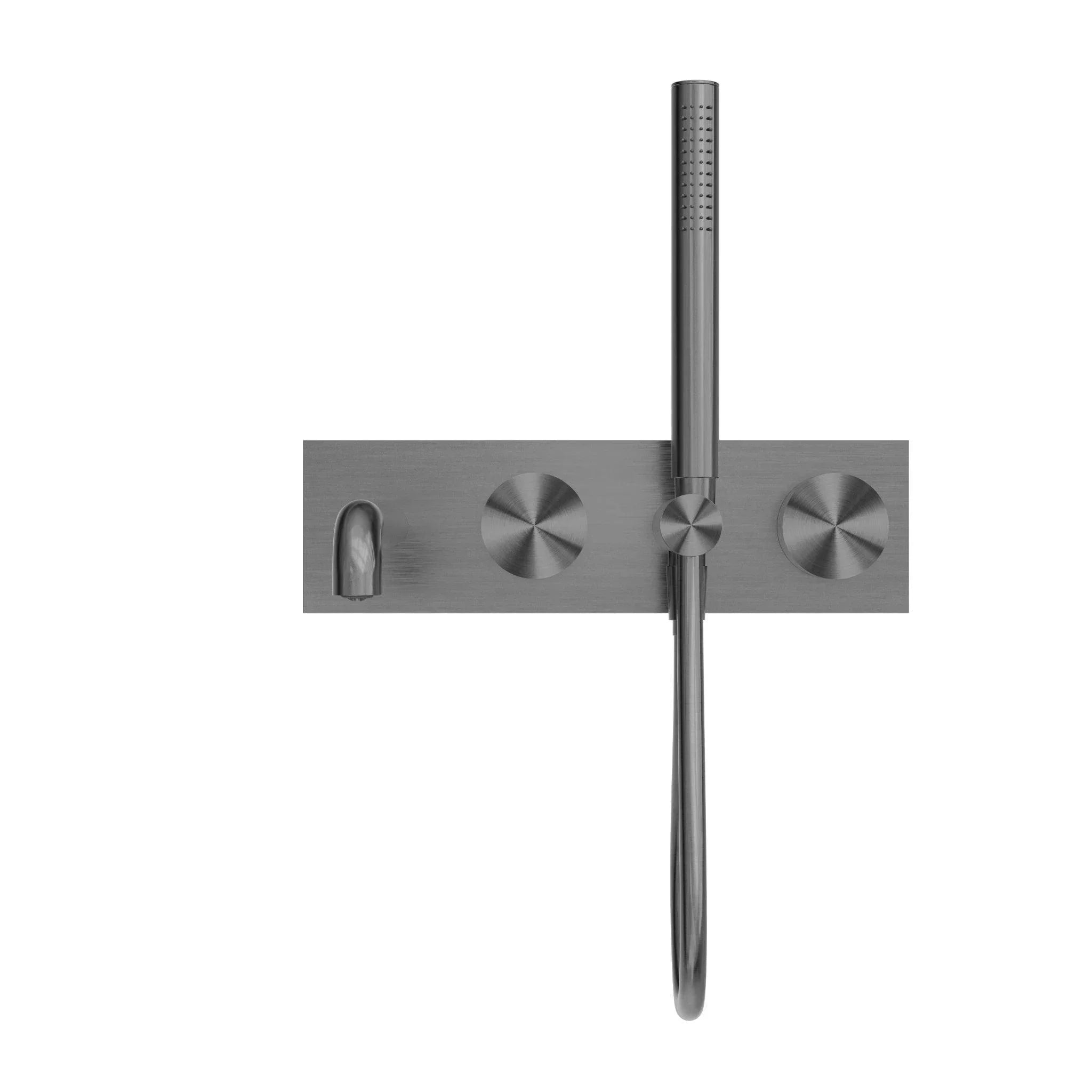 NERO KARA PROGRESSIVE SHOWER SYSTEM WITH SPOUT 230MM GUN METAL - Ideal Bathroom CentreNR271903a230GM