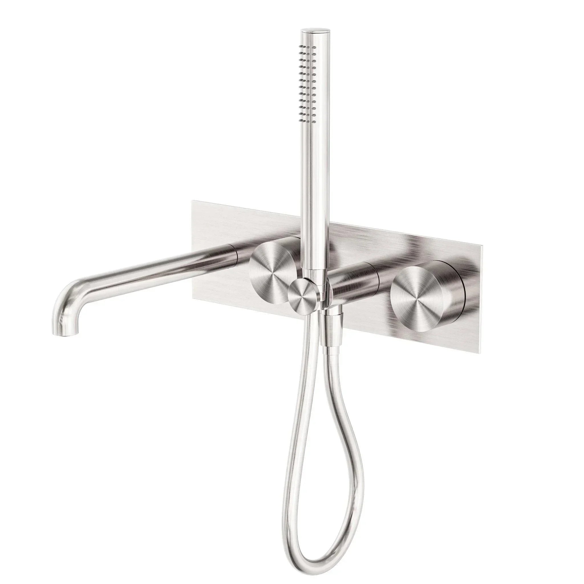 NERO KARA PROGRESSIVE SHOWER SYSTEM WITH SPOUT 250MM BRUSHED NICKEL - Ideal Bathroom CentreNR271903a250BN