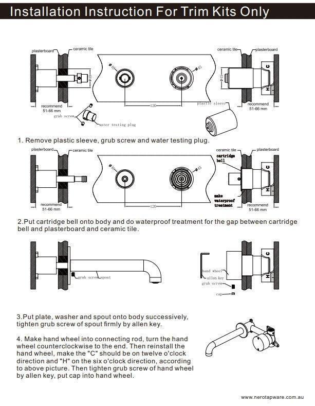 NERO KARA PROGRESSIVE WALL BASIN/BATH SET 120MM BRUSHED GOLD - Ideal Bathroom CentreNR271907a120BG