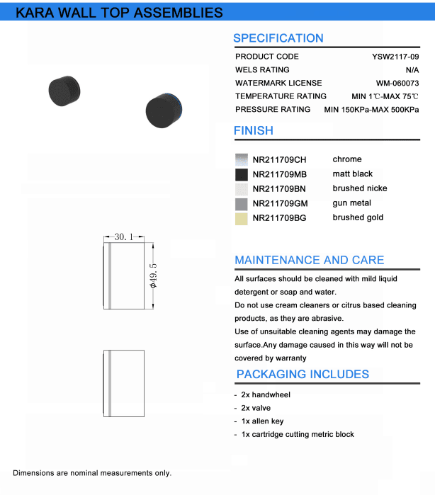 NERO KARA WALL TOP ASSEMBLIES GUN METAL - Ideal Bathroom CentreNR211709GM
