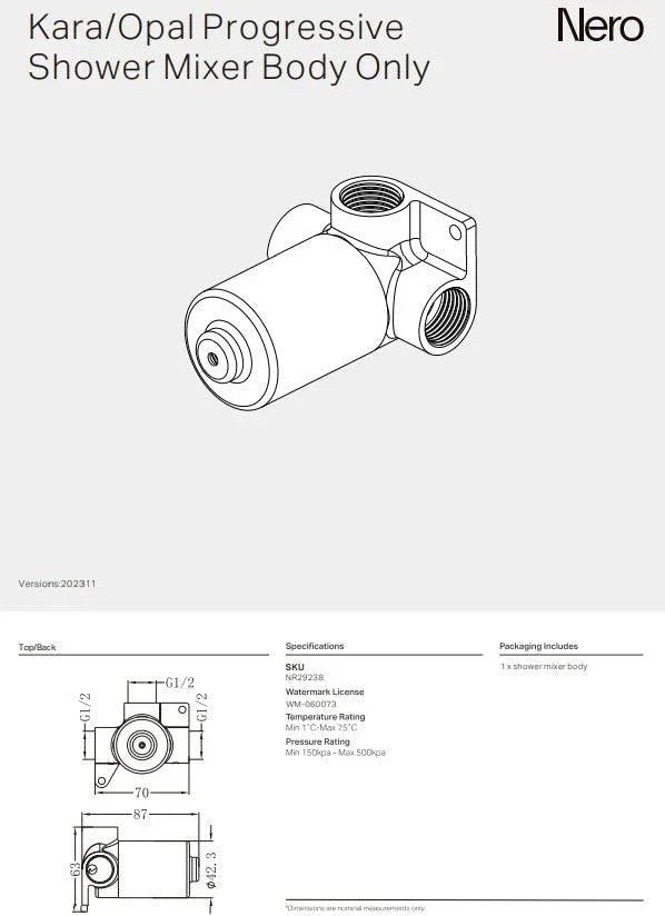 NERO KARA/OPAL PROGRESSIVE SHOWER MIXER BODY ONLY - Ideal Bathroom CentreNR29238