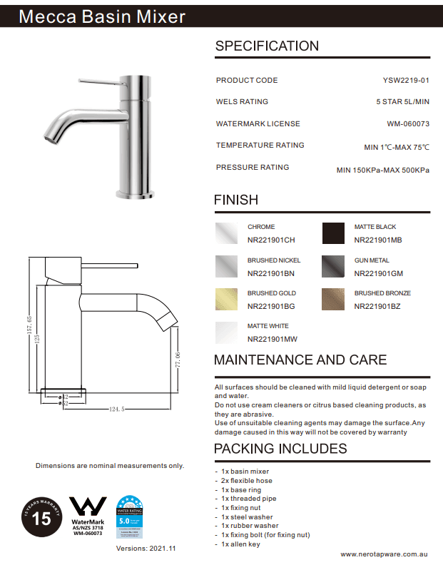 NERO MECCA BASIN MIXER CHROME - Ideal Bathroom CentreNR221901CH