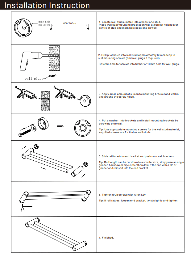 NERO MECCA CARE 25MM DOUBLE TOWEL GRAB RAIL 600MM CHROME - Ideal Bathroom CentreNRCR2524DCH