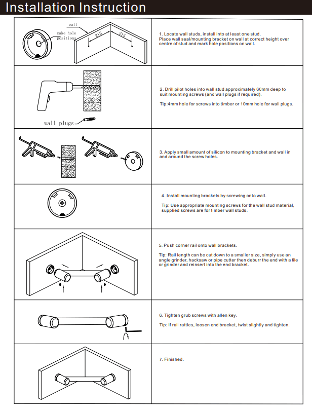 NERO MECCA CARE 25MM FOOTREST CORNER GRAB RAIL 215MM MATTE BLACK - Ideal Bathroom CentreNRCR2508WMB