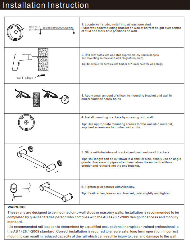 NERO MECCA CARE 25MM GRAB RAIL 1200MM BRUSHED NICKEL - Ideal Bathroom CentreNRCR2548BN