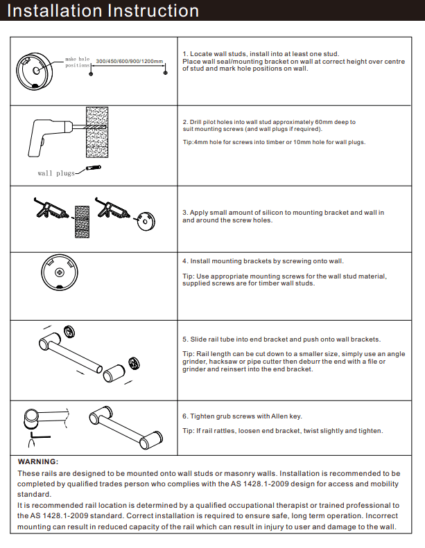 NERO MECCA CARE 25MM GRAB RAIL 300MM BRUSHED BRONZE - Ideal Bathroom CentreNRCR2512BZ