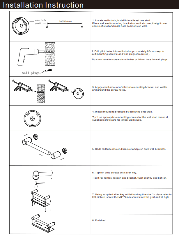 NERO MECCA CARE 25MM GRAB RAIL WITH SHELF 300MM BRUSHED BRONZE - Ideal Bathroom CentreNRCR2512CBZ