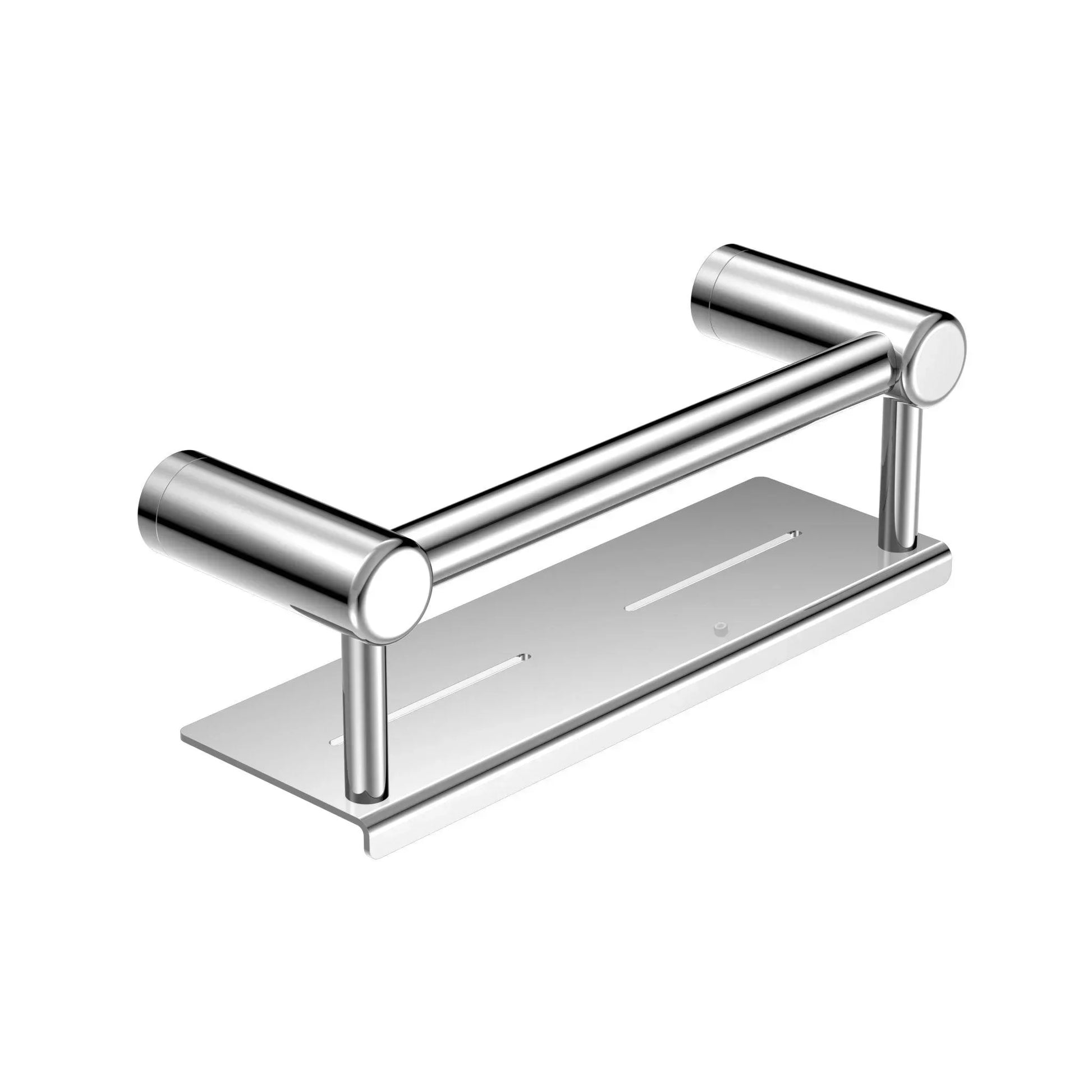 NERO MECCA CARE 25MM GRAB RAIL WITH SHELF 300MM CHROME - Ideal Bathroom CentreNRCR2512CCH